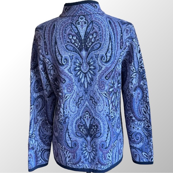 Pendleton Cardigan Women’s‎ Size MP Purple Paisley Merino Wool Full Zip - Picture 4 of 11